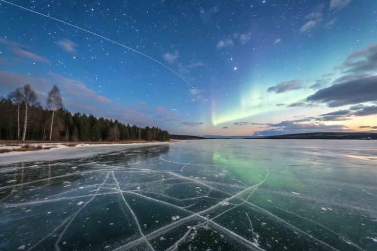 frozen lake aurora borealis starry