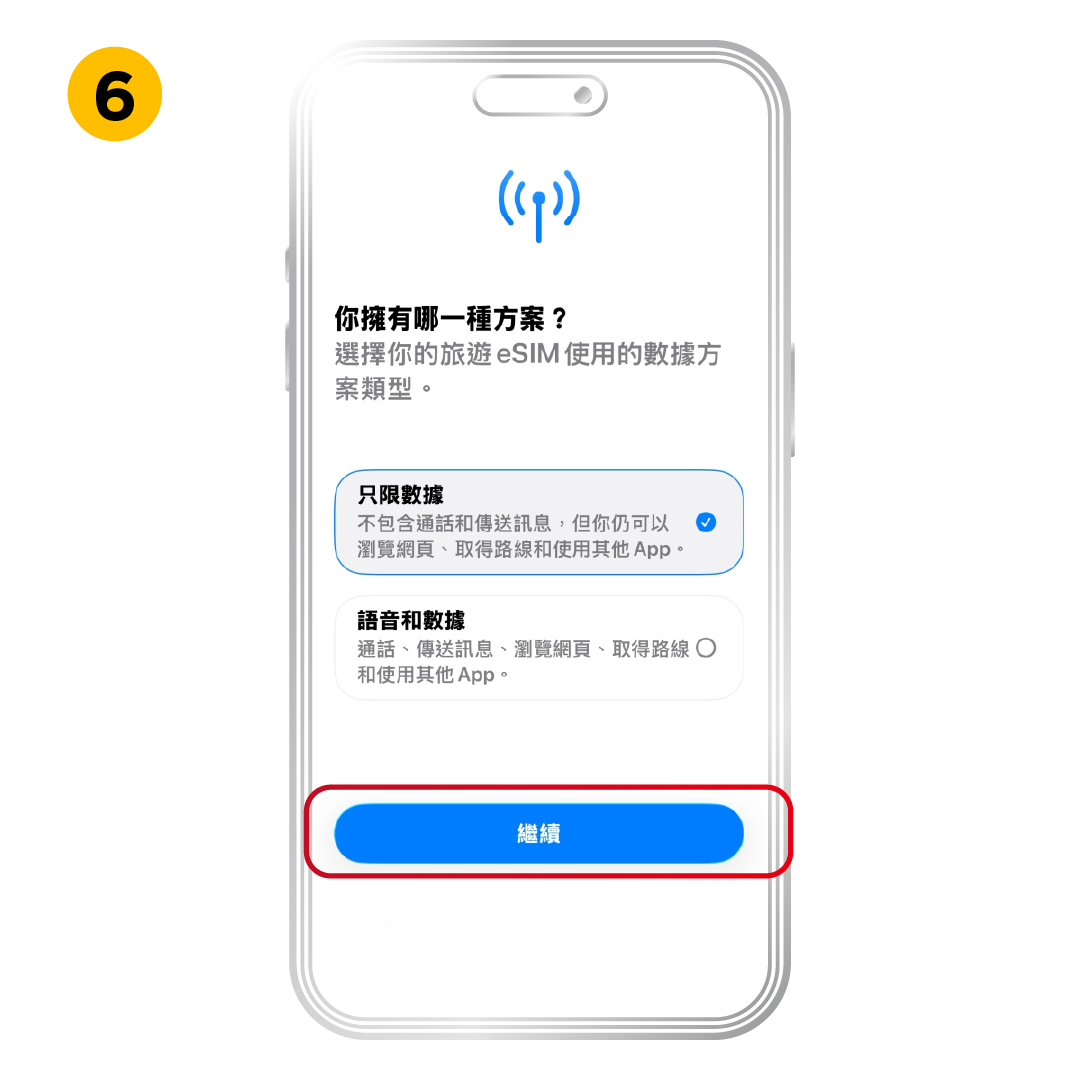 Tap “Data Only”, then tap Continue