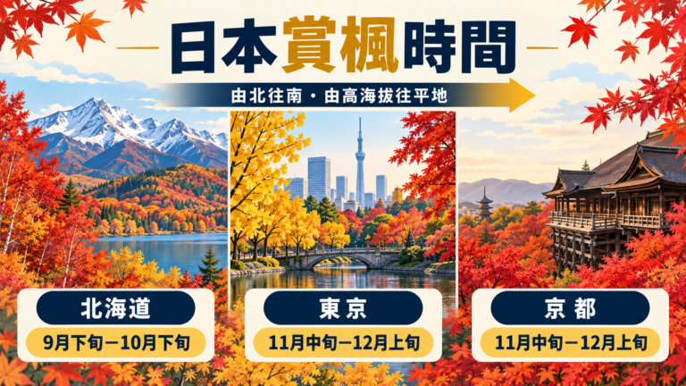 日本賞楓時間：北海道、東京、京都最佳月份比較